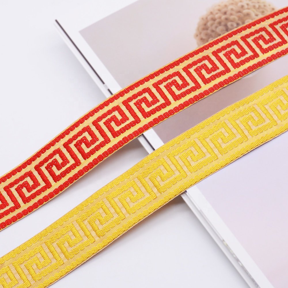 Customized polyester greek key webbing jacquard hat trimmings