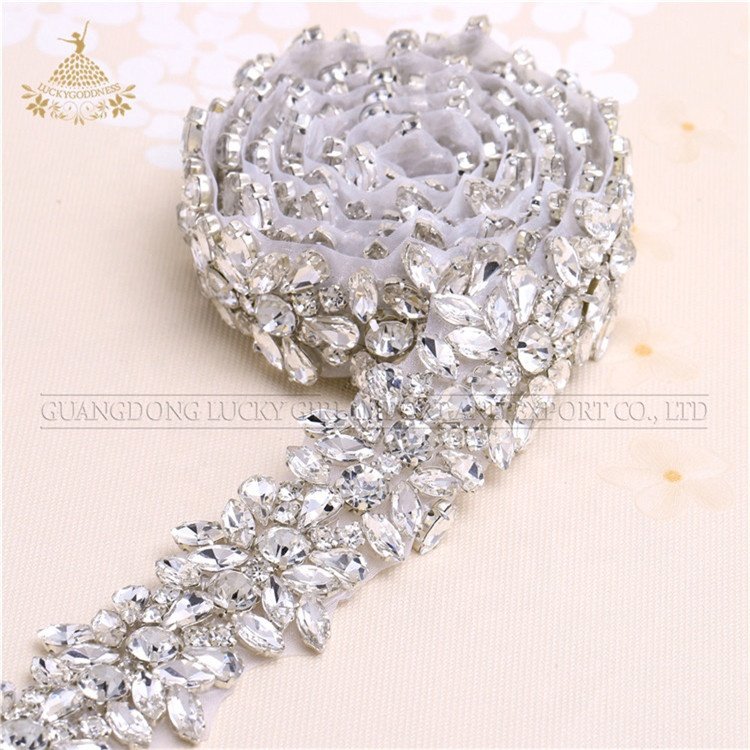 LG1072 DIY Rhinestone Trim,Silver Clear Crystal Lace Trim Wedding Accessories