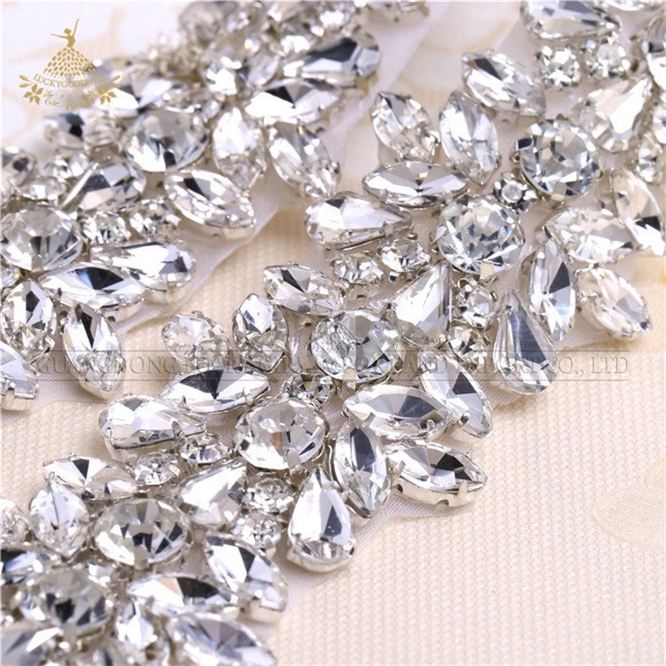 LG1072 DIY Rhinestone Trim,Silver Clear Crystal Lace Trim Wedding Accessories