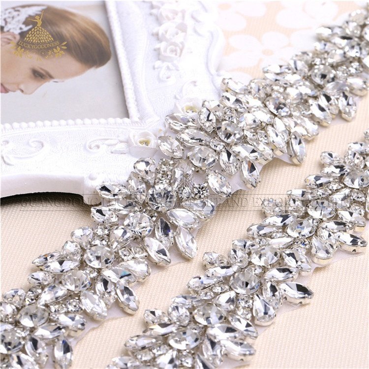 LG1072 DIY Rhinestone Trim,Silver Clear Crystal Lace Trim Wedding Accessories