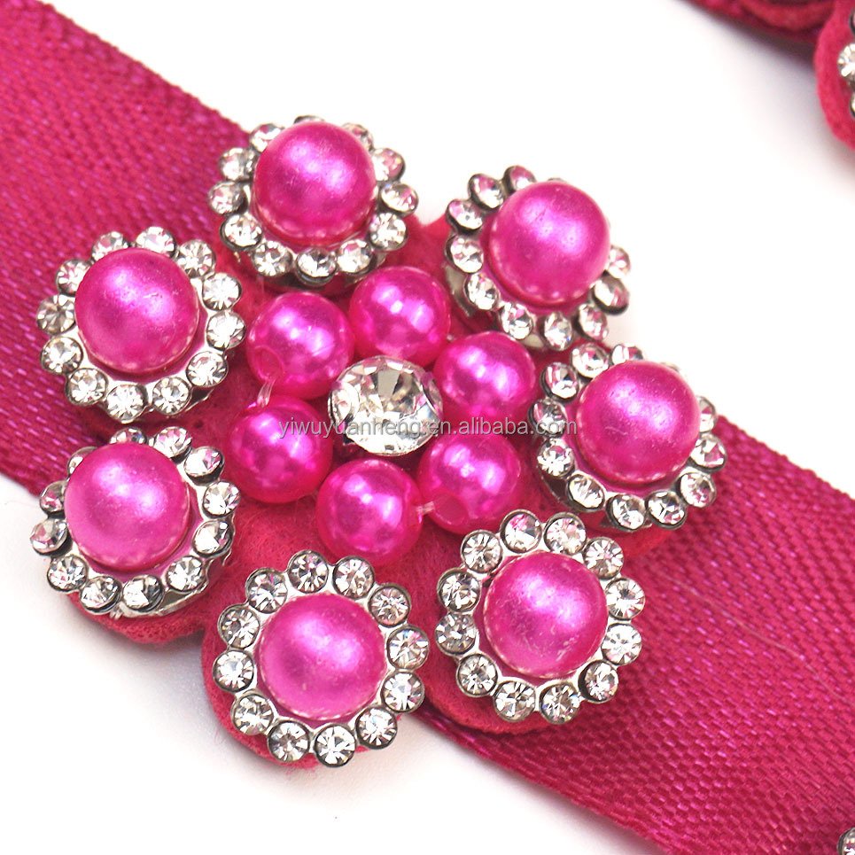 High Quality DIY Handmade Pink Beaded Flower Rhinestone Beading Barcode Pearl Trim Lace Clothing Garment Accessories