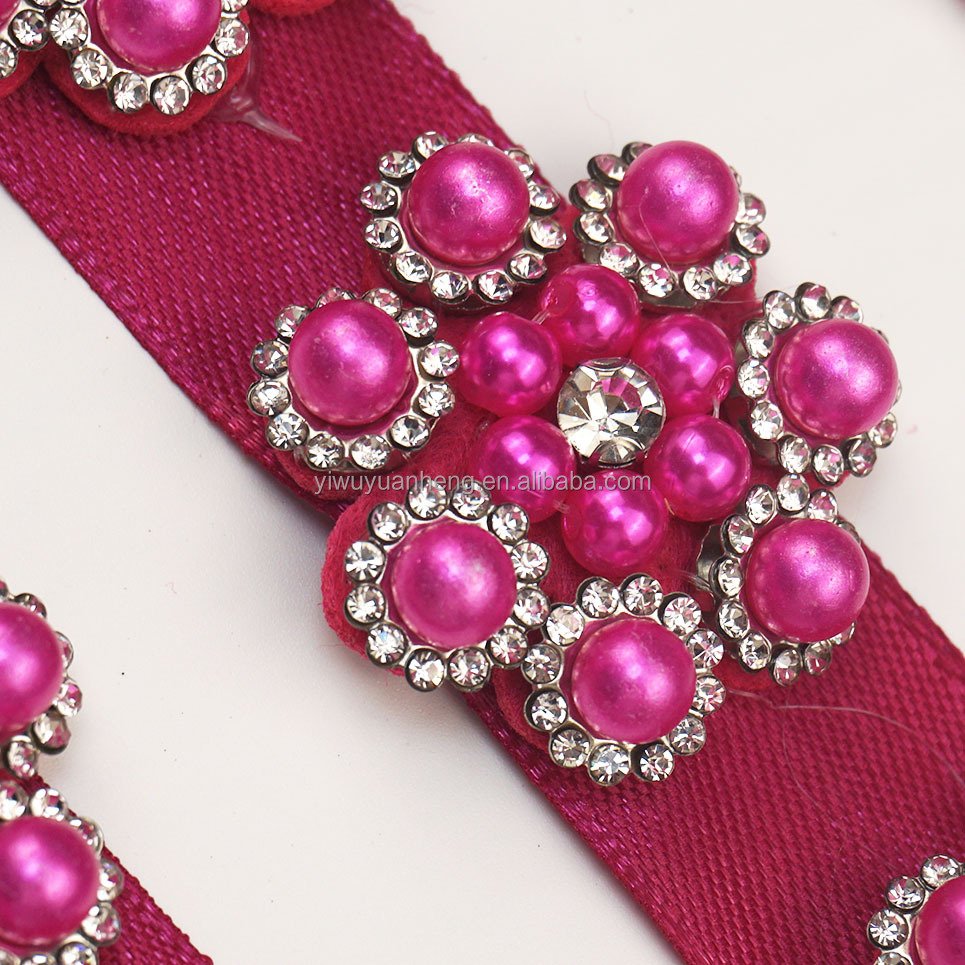 High Quality DIY Handmade Pink Beaded Flower Rhinestone Beading Barcode Pearl Trim Lace Clothing Garment Accessories