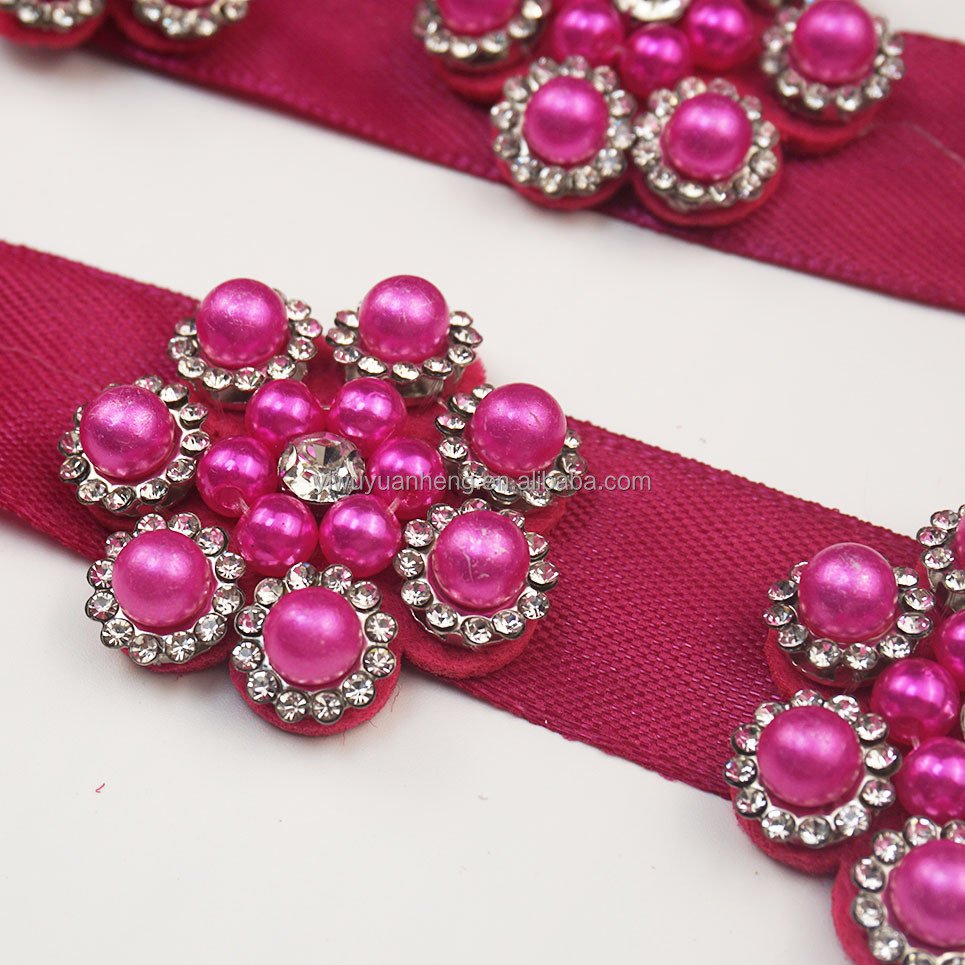 High Quality DIY Handmade Pink Beaded Flower Rhinestone Beading Barcode Pearl Trim Lace Clothing Garment Accessories