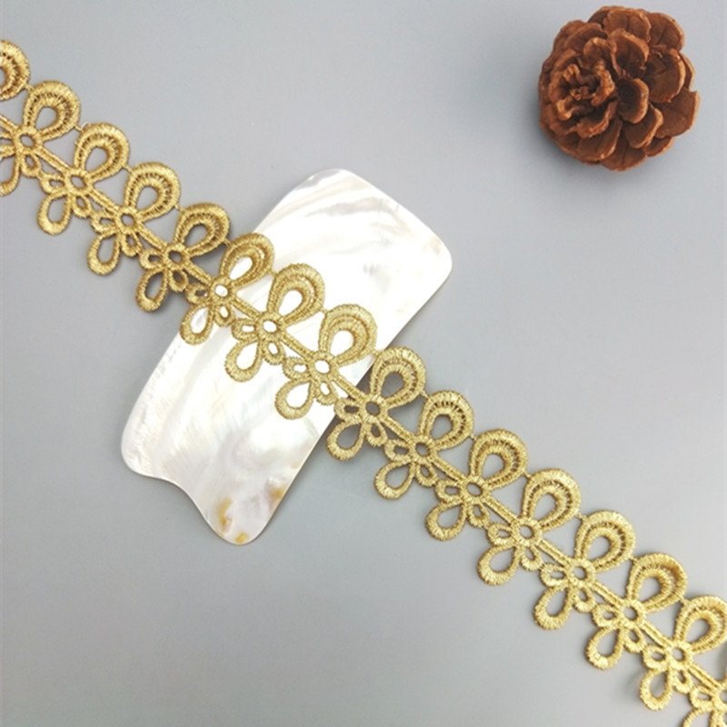direct Guipure Embroidered hollow out Trimming Fabric for Bridal Dresses Woman Clothes Sari JDB96 Ribete De Encaje Golden