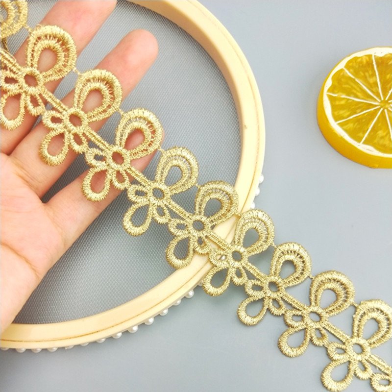 direct Guipure Embroidered hollow out Trimming Fabric for Bridal Dresses Woman Clothes Sari JDB96 Ribete De Encaje Golden