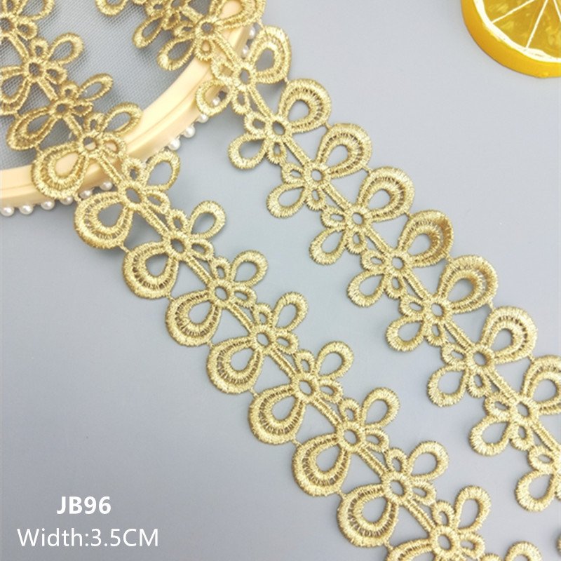 direct Guipure Embroidered hollow out Trimming Fabric for Bridal Dresses Woman Clothes Sari JDB96 Ribete De Encaje Golden