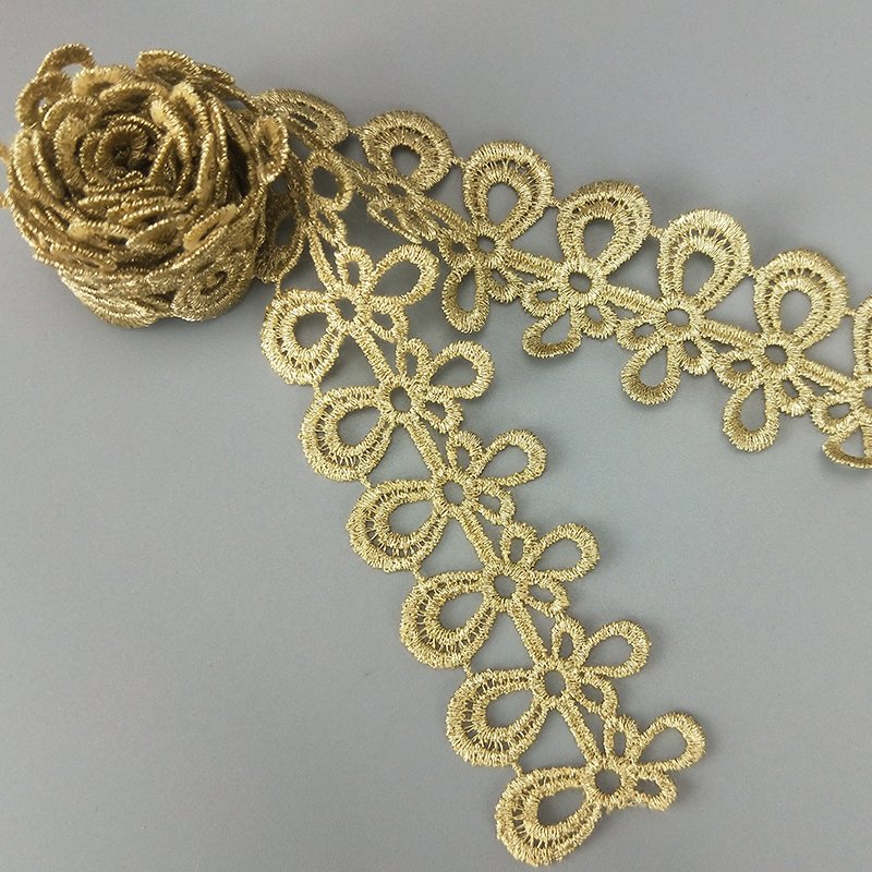 direct Guipure Embroidered hollow out Trimming Fabric for Bridal Dresses Woman Clothes Sari JDB96 Ribete De Encaje Golden