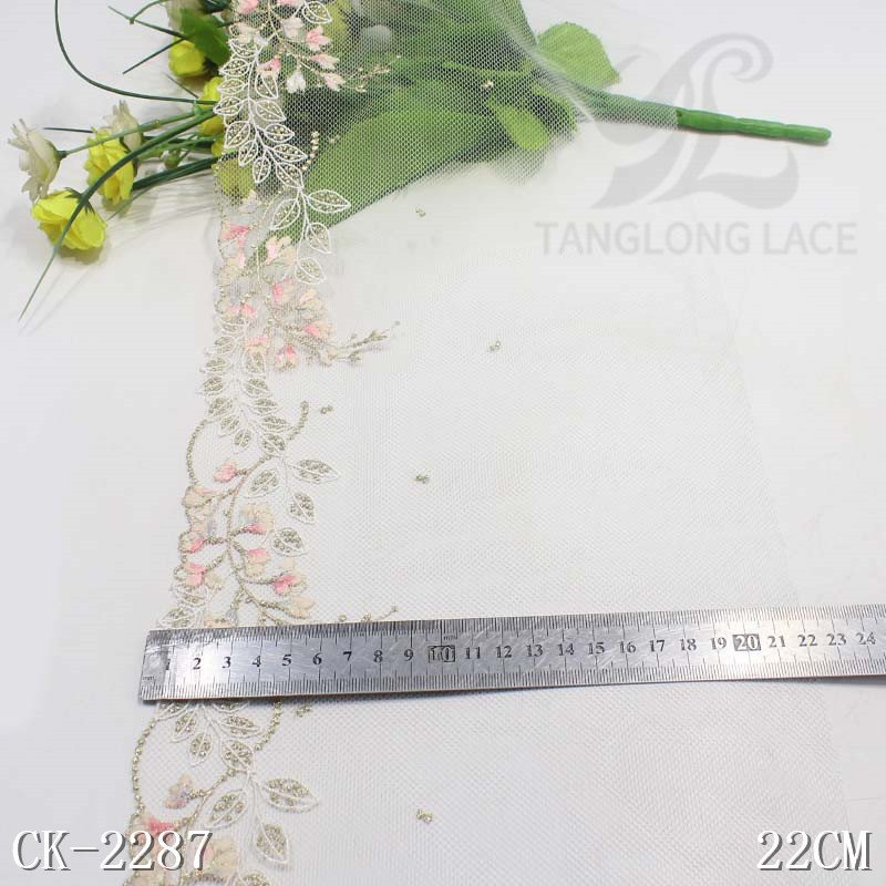Lingerie Accessories Women White Mesh Fabric Width 22CM Exquisite Flower Embroidery Lace Trim for Bra