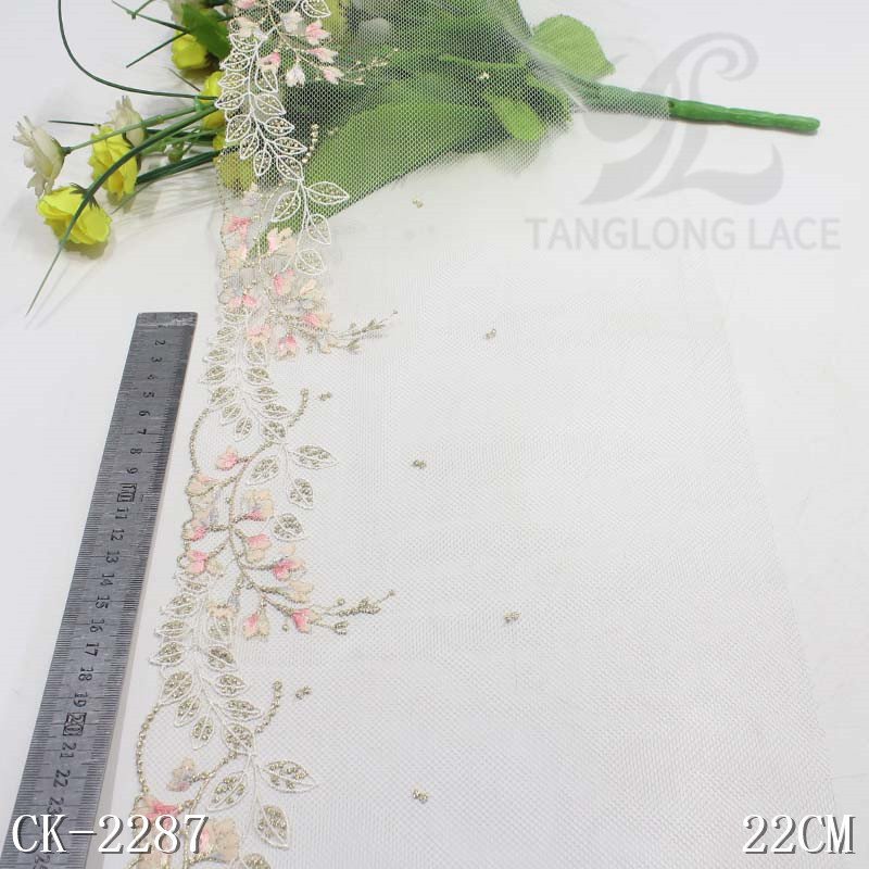 Lingerie Accessories Women White Mesh Fabric Width 22CM Exquisite Flower Embroidery Lace Trim for Bra