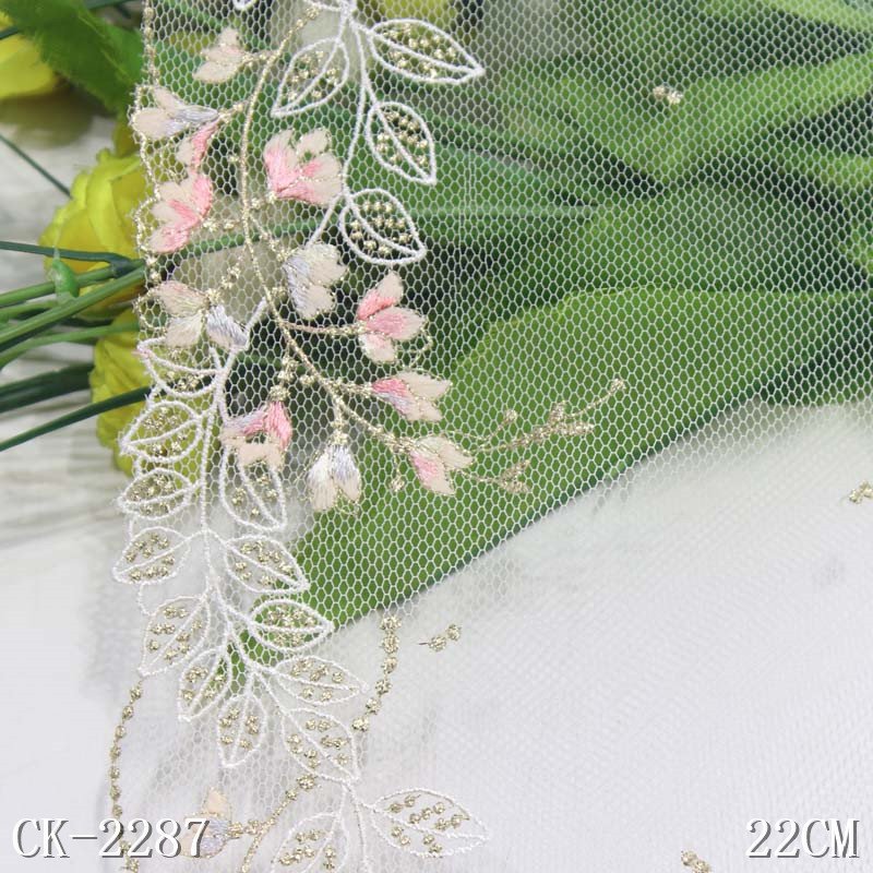 Lingerie Accessories Women White Mesh Fabric Width 22CM Exquisite Flower Embroidery Lace Trim for Bra