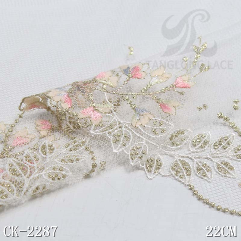 Lingerie Accessories Women White Mesh Fabric Width 22CM Exquisite Flower Embroidery Lace Trim for Bra