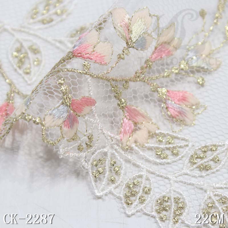 Lingerie Accessories Women White Mesh Fabric Width 22CM Exquisite Flower Embroidery Lace Trim for Bra