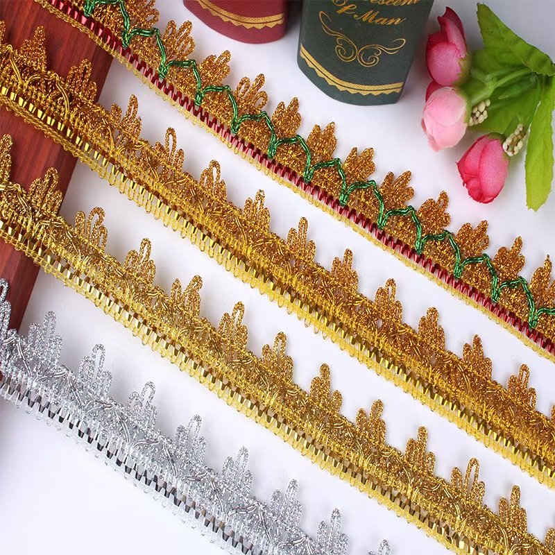Wholesale 3cm clothing accessories metallic lace trim border lace trim Gold Lace Trim with Beading