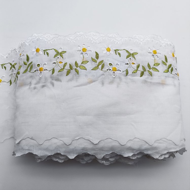 15.5cm Wide Polyester Multicolor Embroidery Lace Bamboo Pattern with Carved Hole Made of Cotton-for Weddings Bags Stock Supply