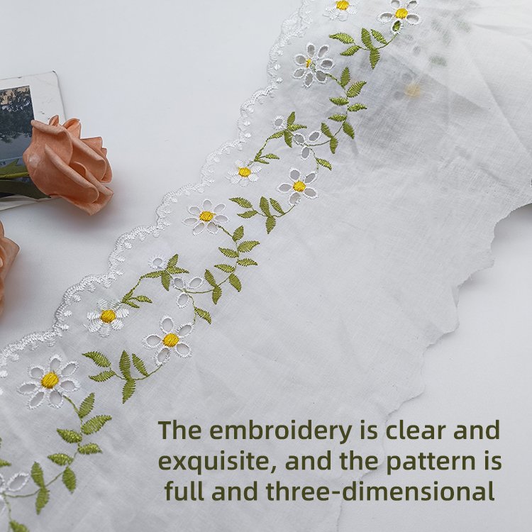 15.5cm Wide Polyester Multicolor Embroidery Lace Bamboo Pattern with Carved Hole Made of Cotton-for Weddings Bags Stock Supply
