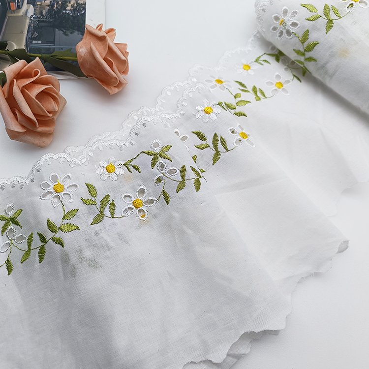 15.5cm Wide Polyester Multicolor Embroidery Lace Bamboo Pattern with Carved Hole Made of Cotton-for Weddings Bags Stock Supply