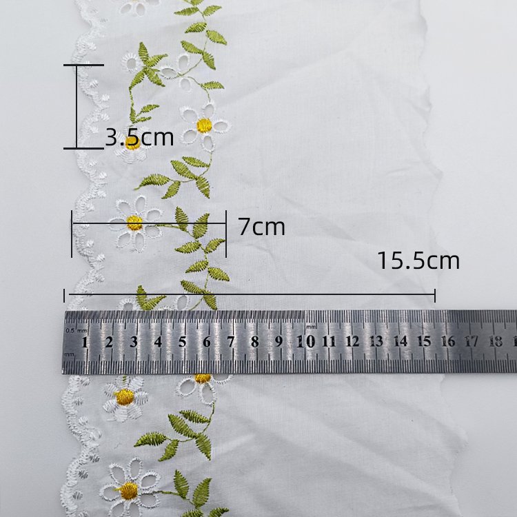 15.5cm Wide Polyester Multicolor Embroidery Lace Bamboo Pattern with Carved Hole Made of Cotton-for Weddings Bags Stock Supply
