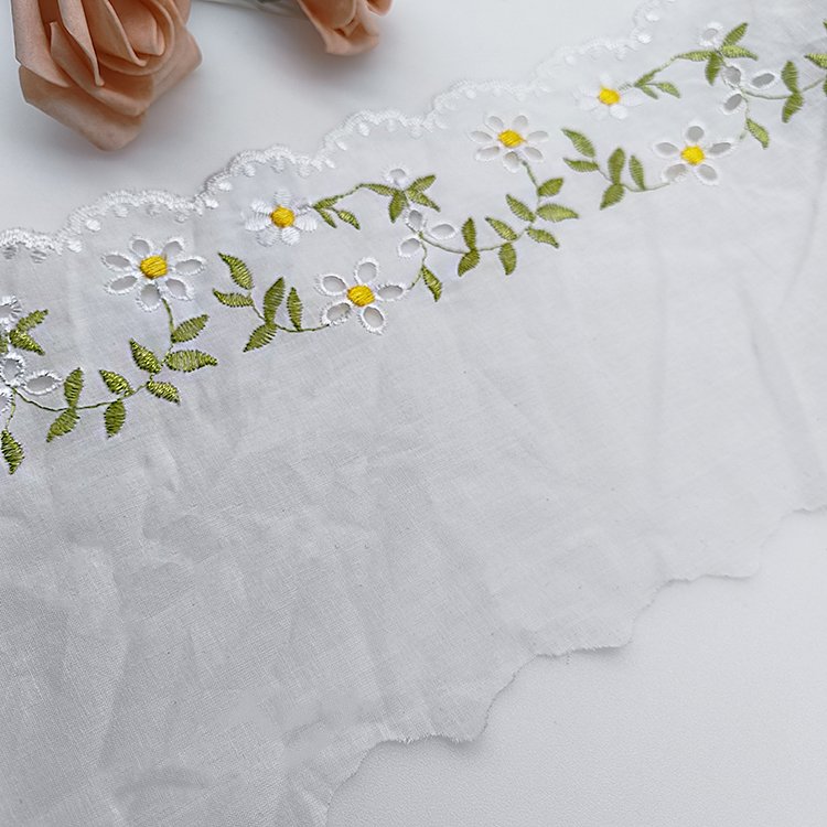 15.5cm Wide Polyester Multicolor Embroidery Lace Bamboo Pattern with Carved Hole Made of Cotton-for Weddings Bags Stock Supply