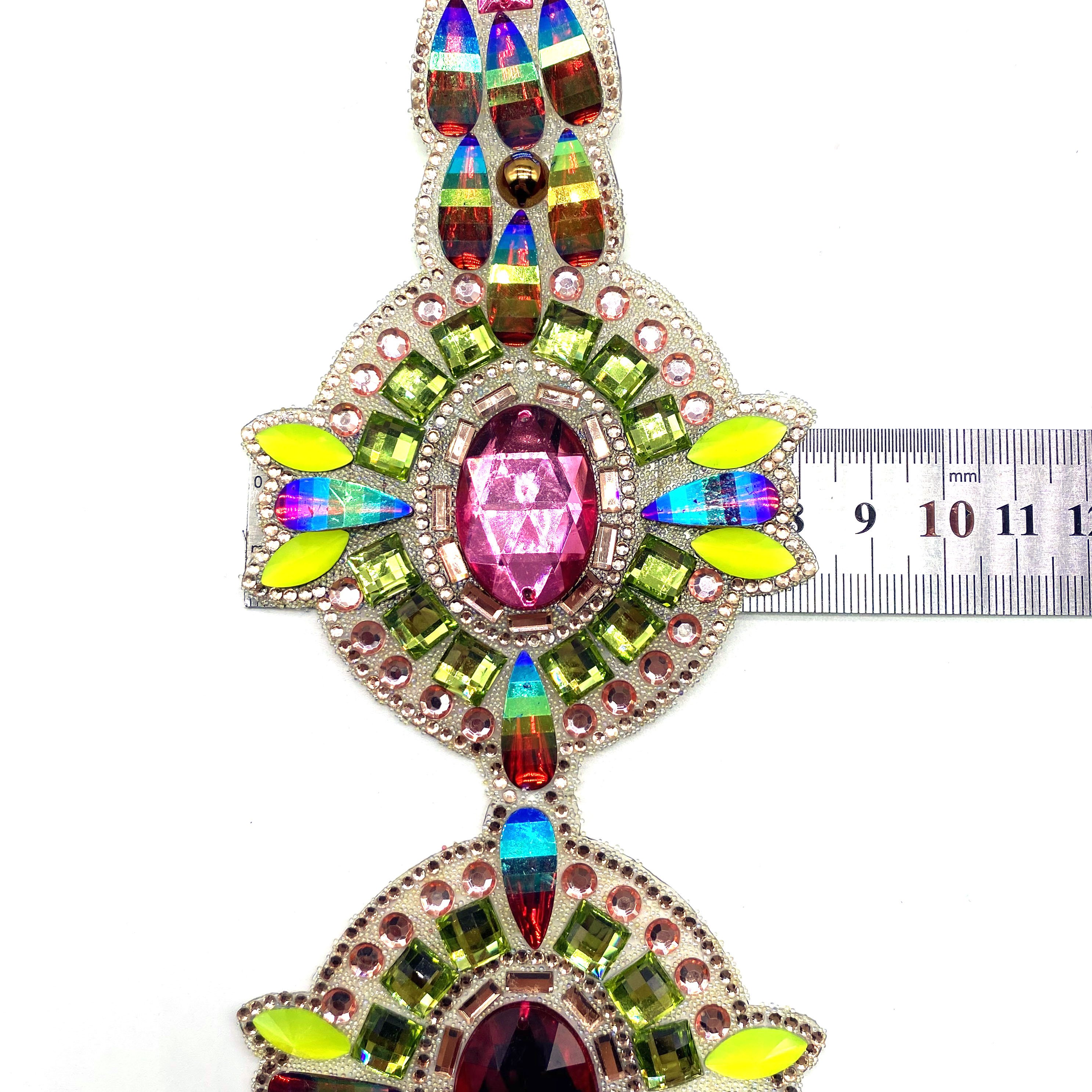 hot sale ab crystal rhinestone trimming iron-on resin patch bowknot hotfix chain for women dress carnival