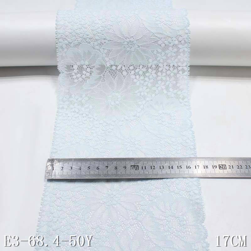 Hot Selling 18cm Stretch Lace Trim Fashion Light Blue Flower Elastic Lace Fabric for Lingerie