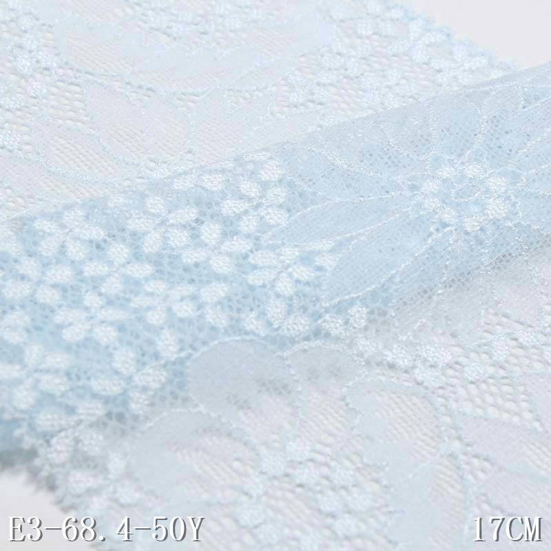 Hot Selling 18cm Stretch Lace Trim Fashion Light Blue Flower Elastic Lace Fabric for Lingerie