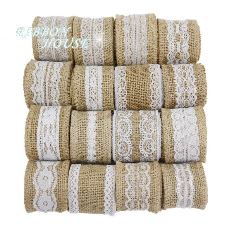 (2 Meters/lot) 5cm Natural Jute Burlap Ribbon Cotton Edge DIY Trim Fabric Sewing Wedding Decoration Lace Wholesale