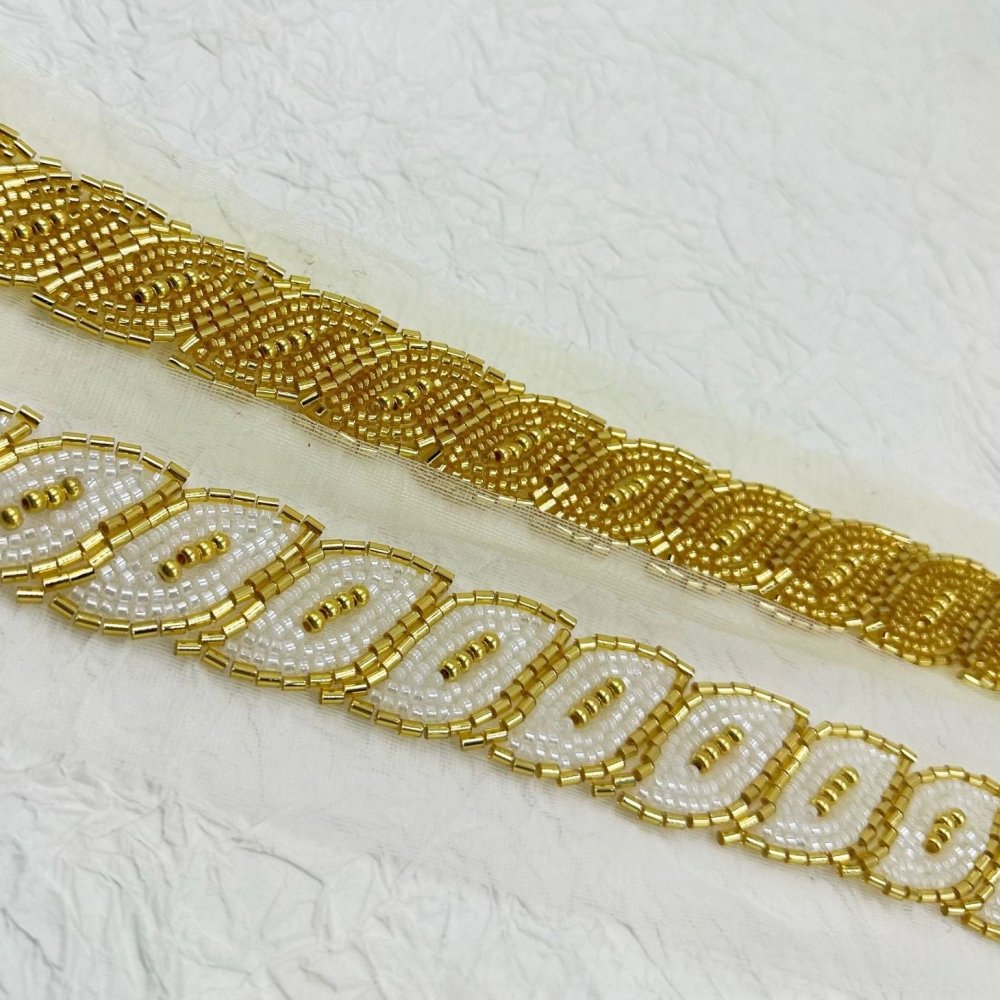 AFFINITY Custom Design Ribbon Pearl Golden Trim Black Tape Sewing Accessories Beaded Embroidery Lace Trim For Clothing Fashion