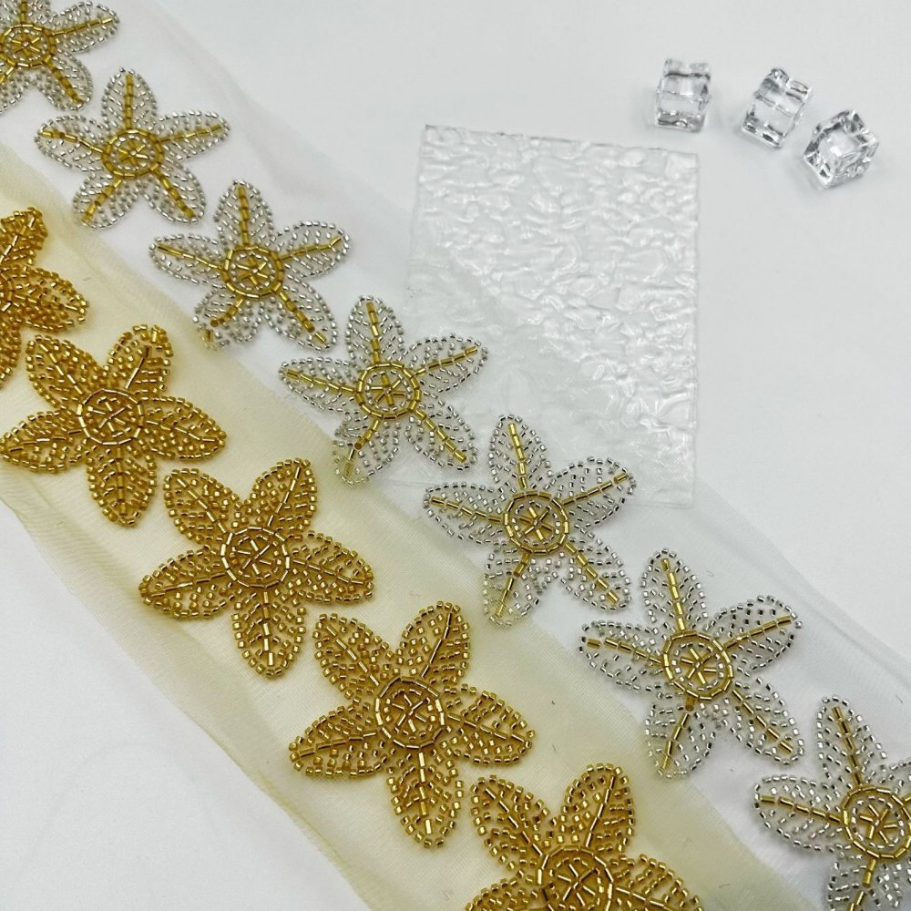 AFFINITY Custom Design Ribbon Pearl Golden Trim Black Tape Sewing Accessories Beaded Embroidery Lace Trim For Clothing Fashion