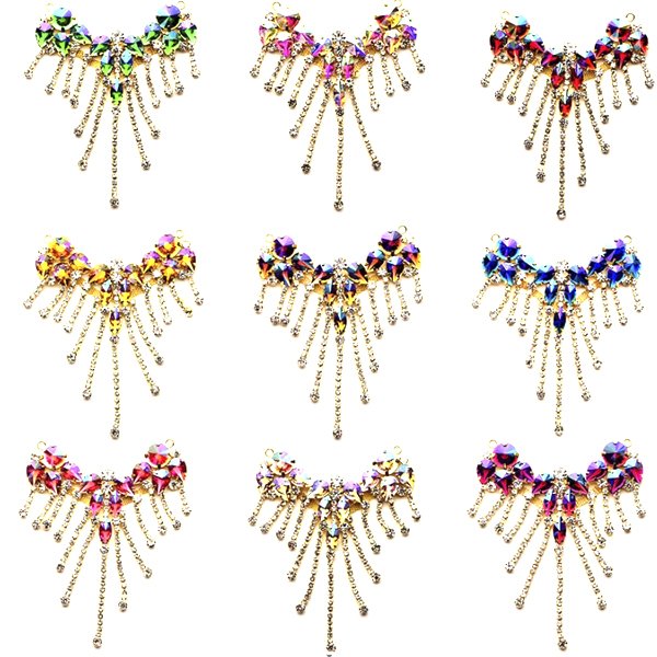 2024 Carnival Craft Decorative Bling Appliques AB Iridescent Colors Resin Rhinestone Tassel Sew-On Trimmings