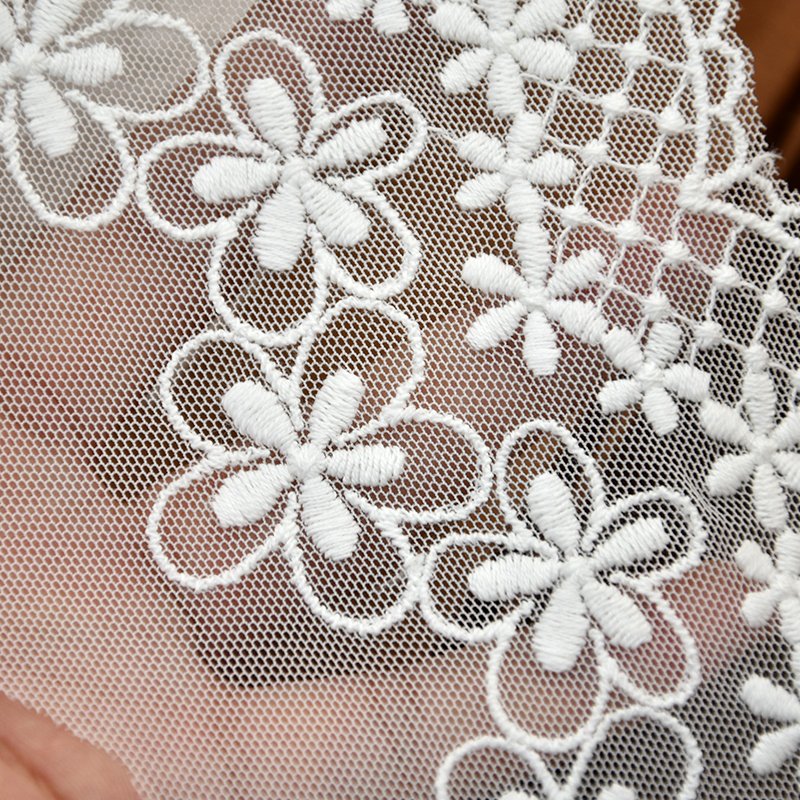 Fresh White 22CM Big Fancy Flower Mesh Lace Trim Spandex Elastic Lace Fabric Stretch Lace For Women Dress Lingerie Bra