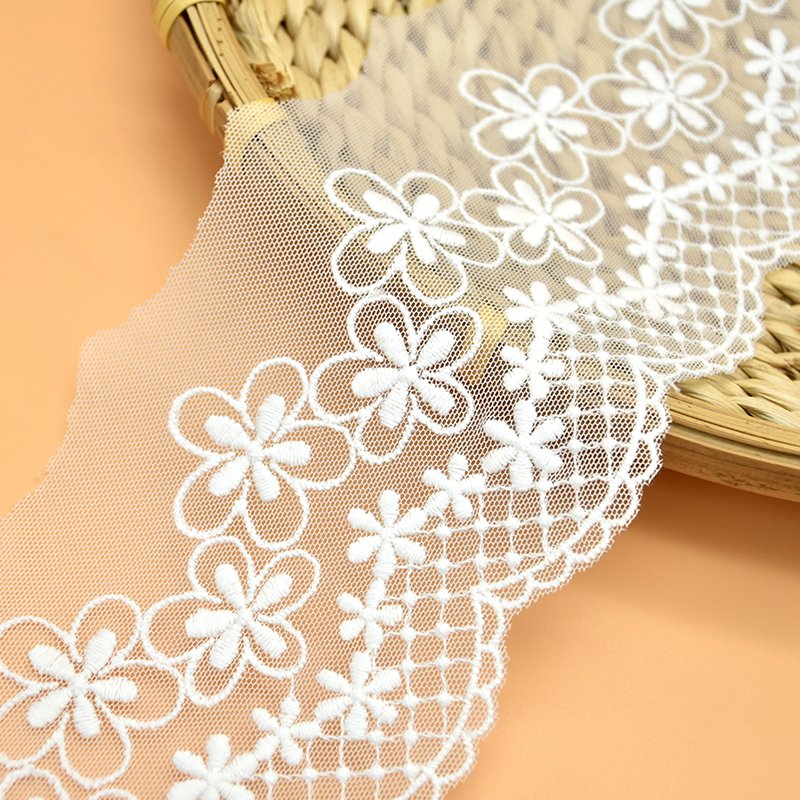 Fresh White 22CM Big Fancy Flower Mesh Lace Trim Spandex Elastic Lace Fabric Stretch Lace For Women Dress Lingerie Bra