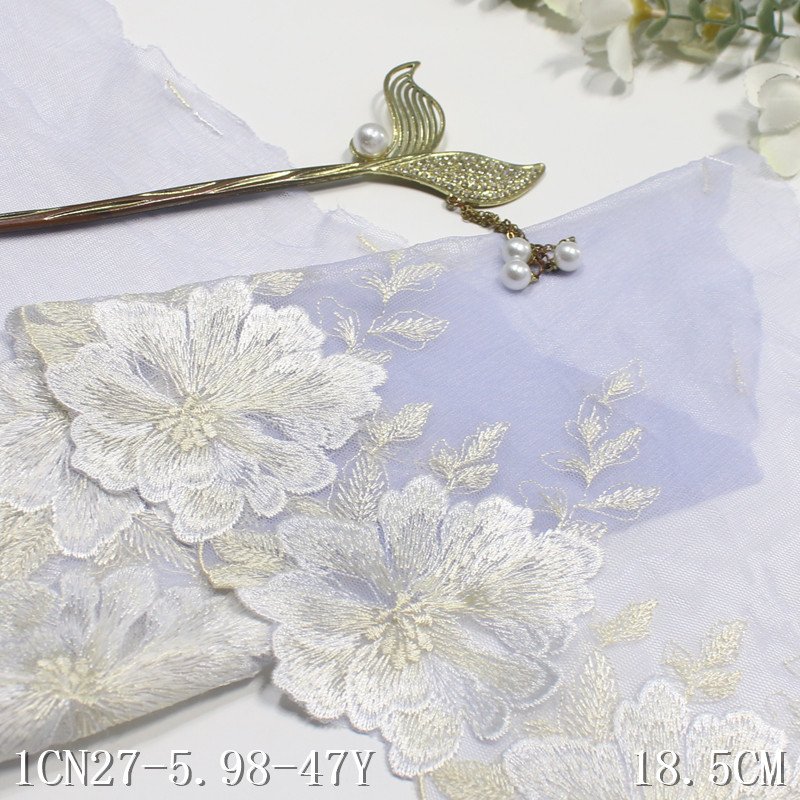 New fashion wholesale 18cm wide white mesh lace fabric embroidered lace trim for women