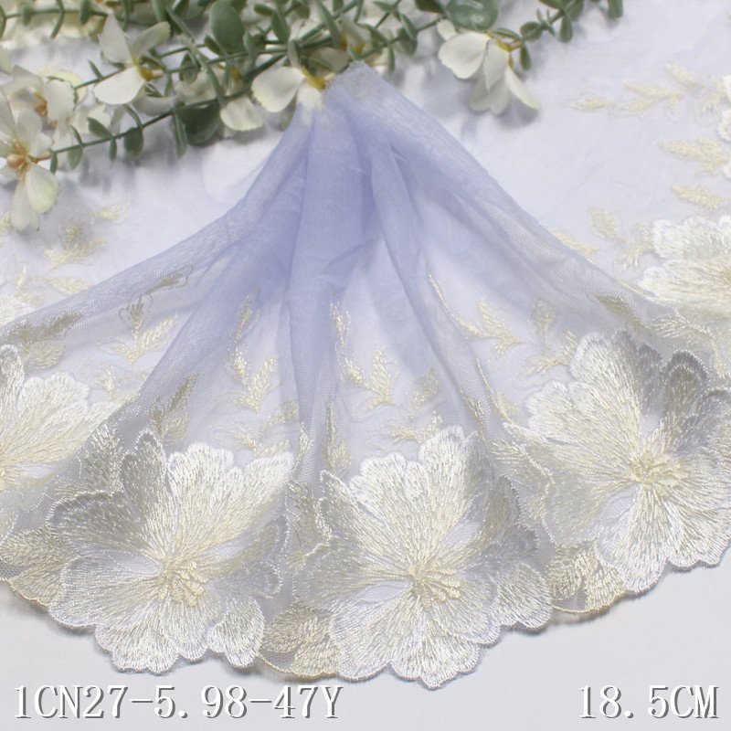 New fashion wholesale 18cm wide white mesh lace fabric embroidered lace trim for women