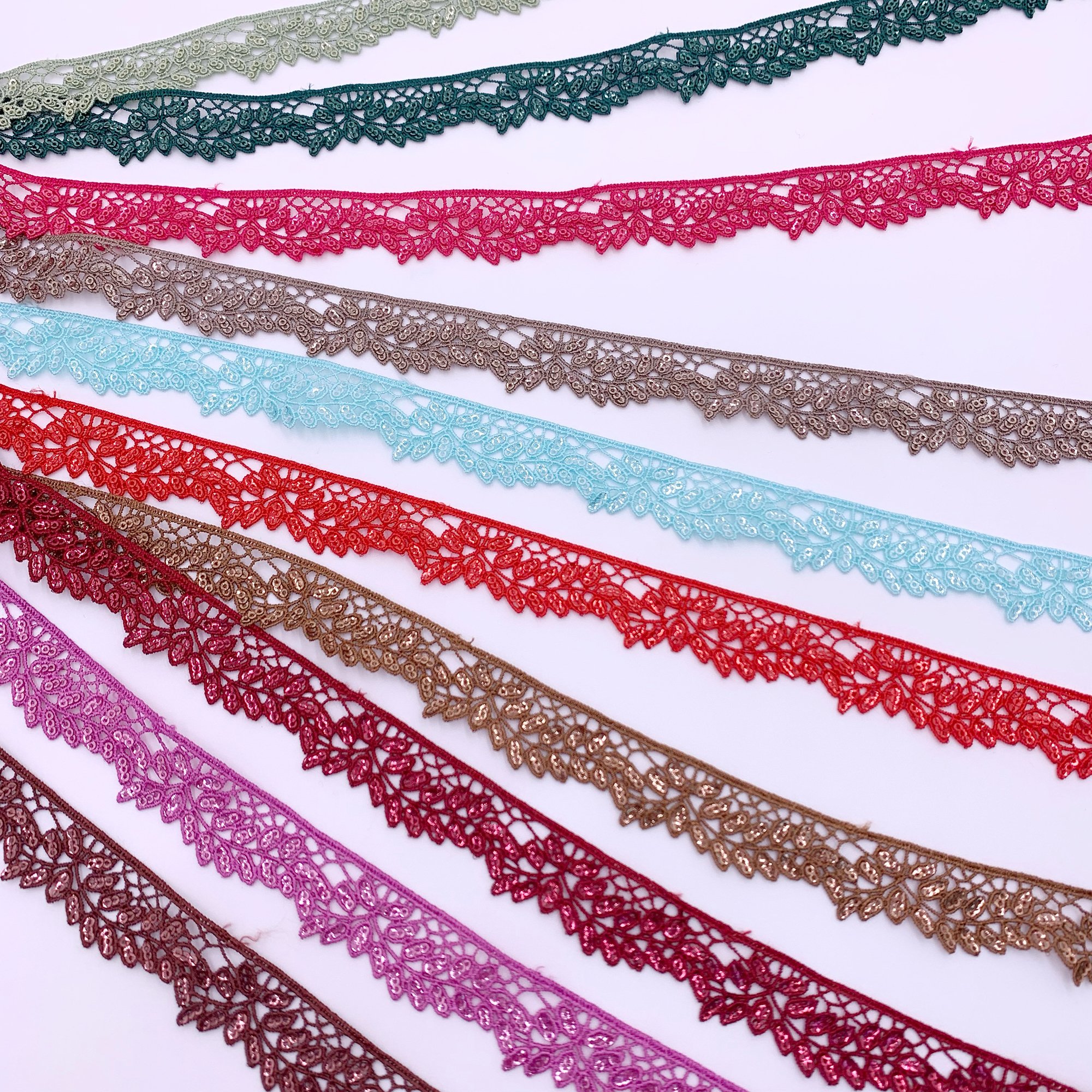 Wholesale Custom Luxury Exquisite Polyester Border Lace Colors Gupure Fancy Sequin Lace Trim