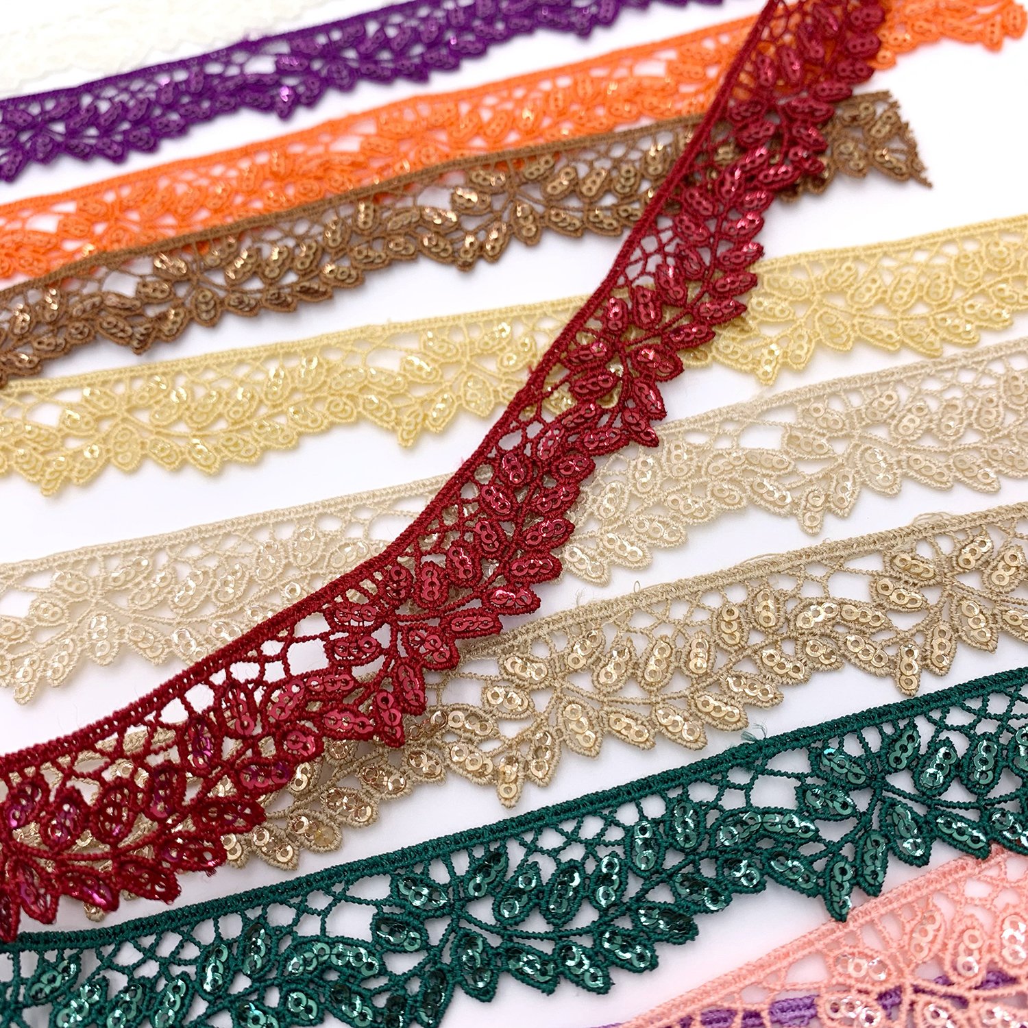 Wholesale Custom Luxury Exquisite Polyester Border Lace Colors Gupure Fancy Sequin Lace Trim