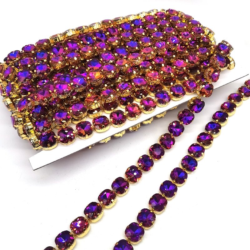Customized Luxury Crystals Sparkling Glass Rhinestone Trim Sew On Strass Special Diamond Purple AB Crystal Chain Trimming