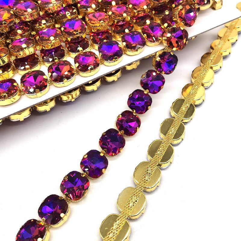 Customized Luxury Crystals Sparkling Glass Rhinestone Trim Sew On Strass Special Diamond Purple AB Crystal Chain Trimming