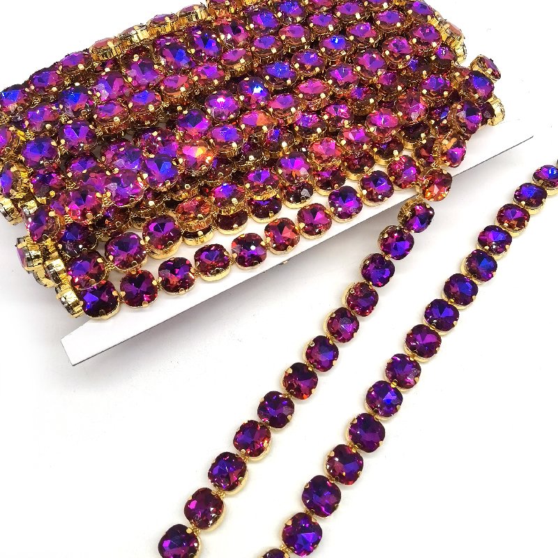 Customized Luxury Crystals Sparkling Glass Rhinestone Trim Sew On Strass Special Diamond Purple AB Crystal Chain Trimming