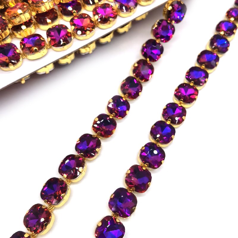 Customized Luxury Crystals Sparkling Glass Rhinestone Trim Sew On Strass Special Diamond Purple AB Crystal Chain Trimming