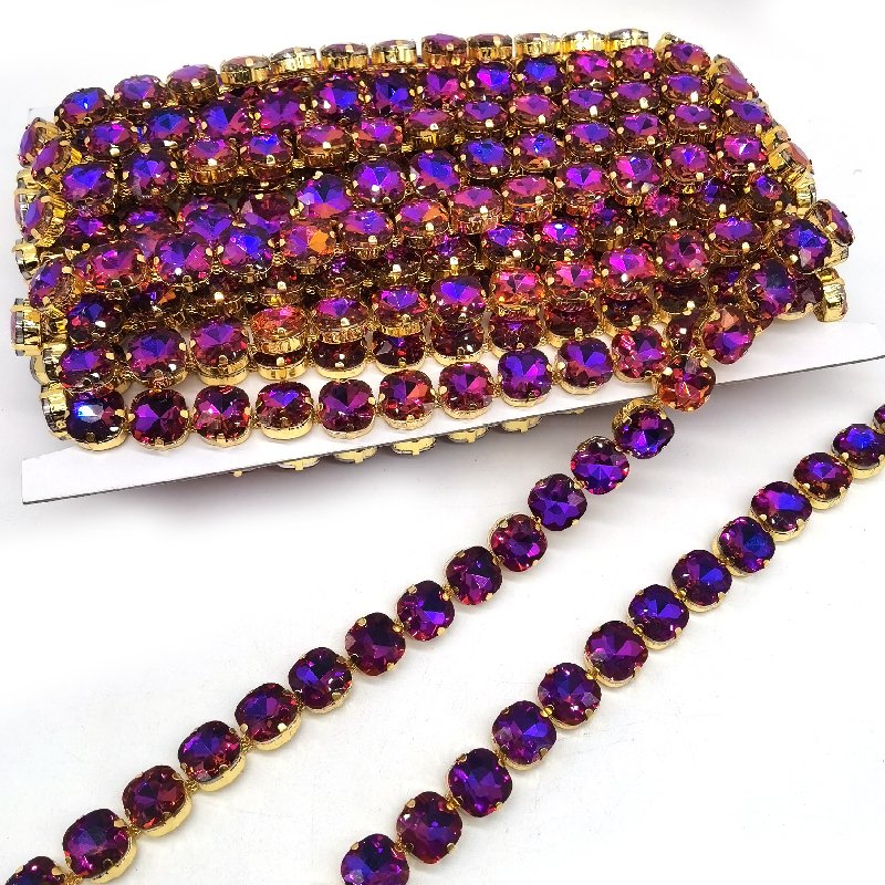Customized Luxury Crystals Sparkling Glass Rhinestone Trim Sew On Strass Special Diamond Purple AB Crystal Chain Trimming