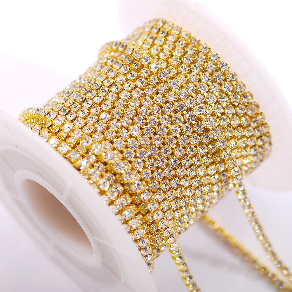 Wholesale Garment Sewing Accessories Crystal Rhinestone Trimming Chain gold and silver , Close Rhinestones Cup Chain Trimming