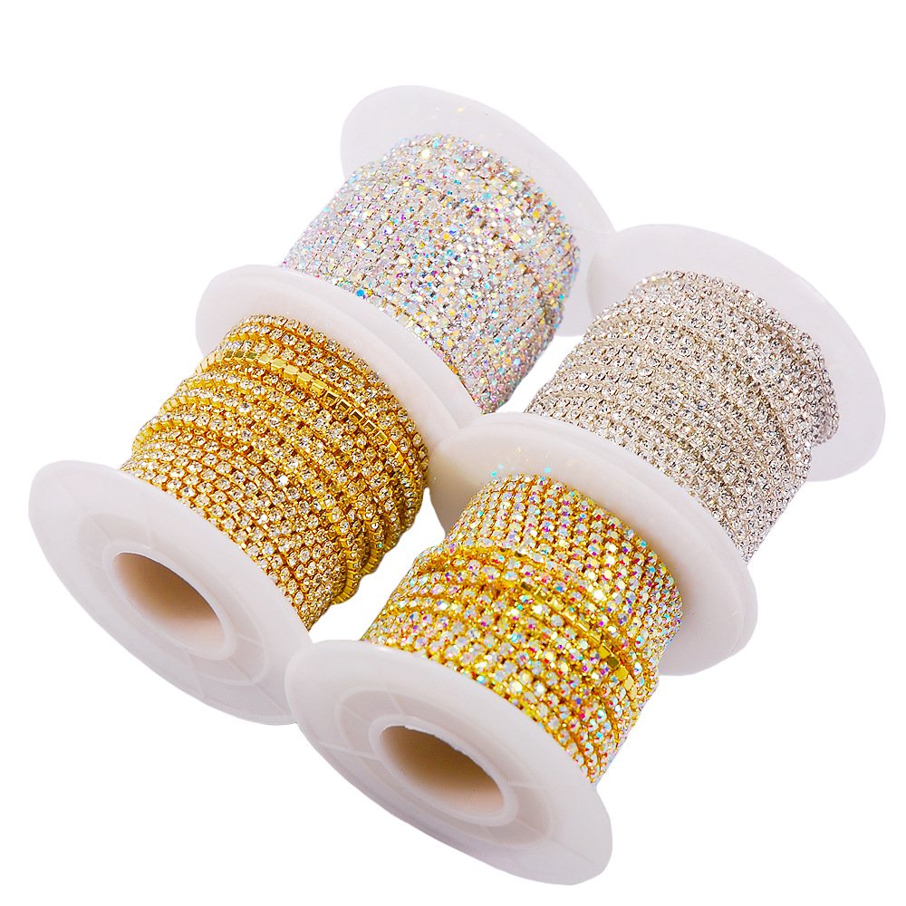 Wholesale Garment Sewing Accessories Crystal Rhinestone Trimming Chain gold and silver , Close Rhinestones Cup Chain Trimming