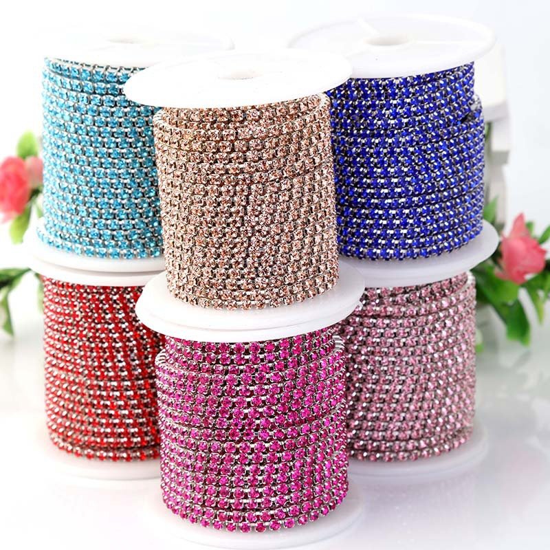 Wholesale Garment Sewing Accessories Crystal Rhinestone Trimming Chain gold and silver , Close Rhinestones Cup Chain Trimming