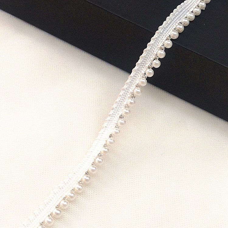 pearl Beaded Lace ribbon fabric embroidery white/black dress decoration collar beads trim
