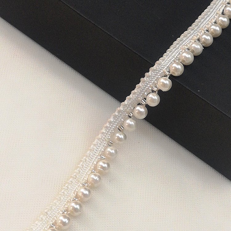 pearl Beaded Lace ribbon fabric embroidery white/black dress decoration collar beads trim