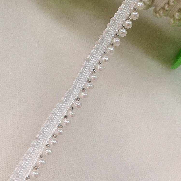 pearl Beaded Lace ribbon fabric embroidery white/black dress decoration collar beads trim