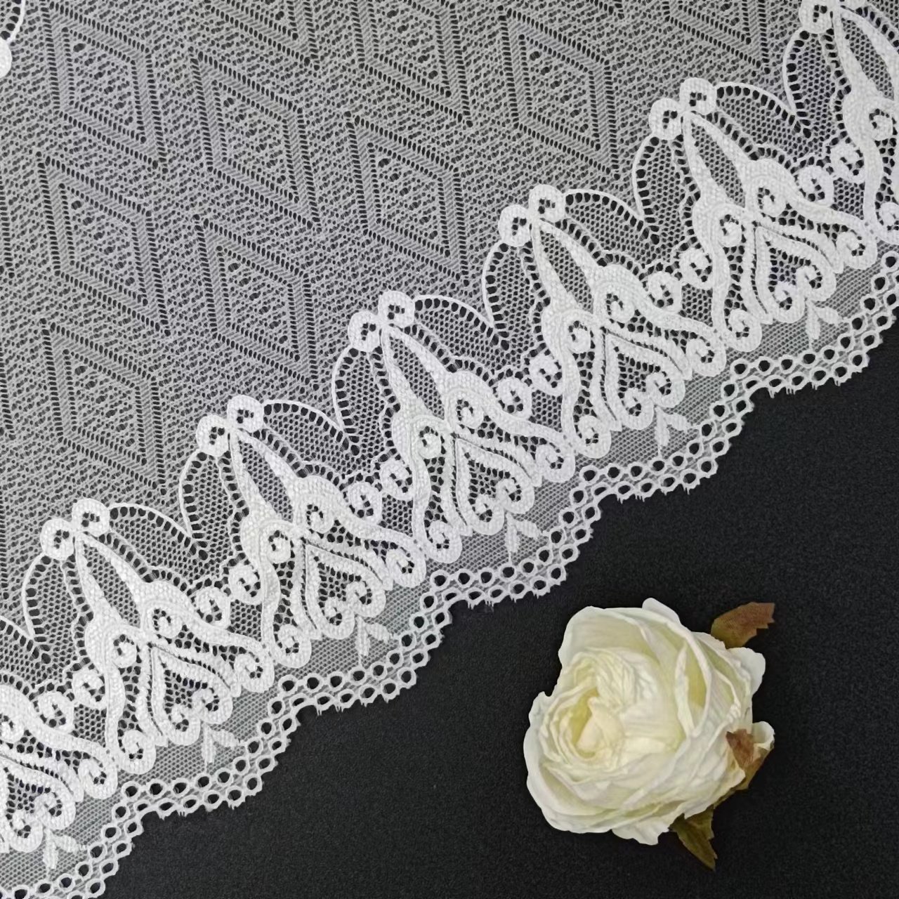 24 cm Wide Trimming Voile Nylon Spandex Roll Knitted Lace Trim for Madam Bra Accessories
