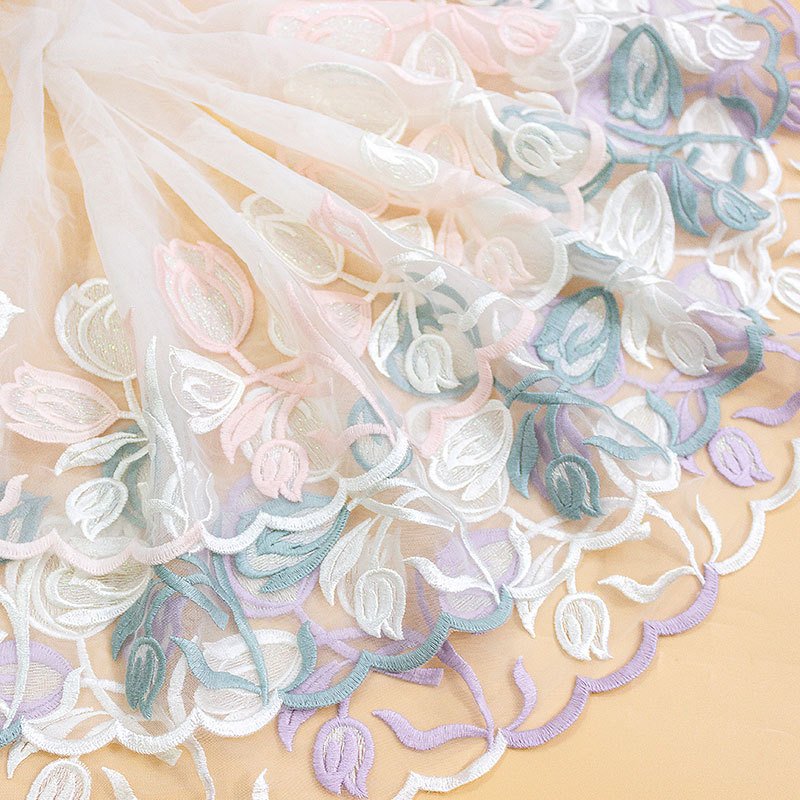 Polyester Tulle Embroidery Lace Check Blue Voile Guipure Lace Trim Voile Lace Fabrics For Women Dress