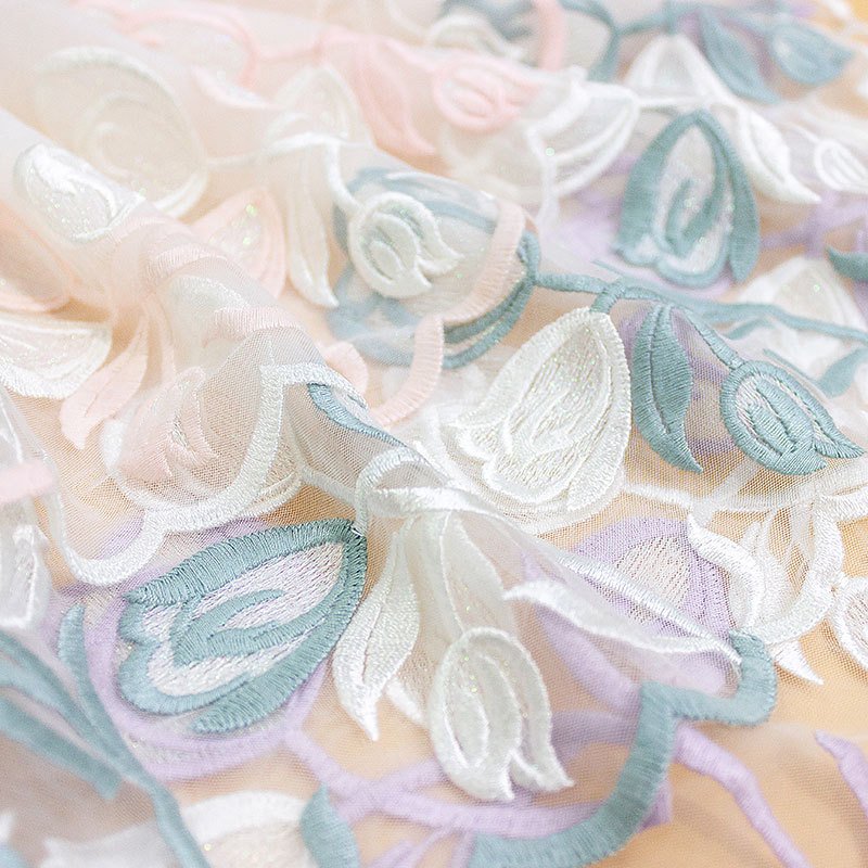 Polyester Tulle Embroidery Lace Check Blue Voile Guipure Lace Trim Voile Lace Fabrics For Women Dress