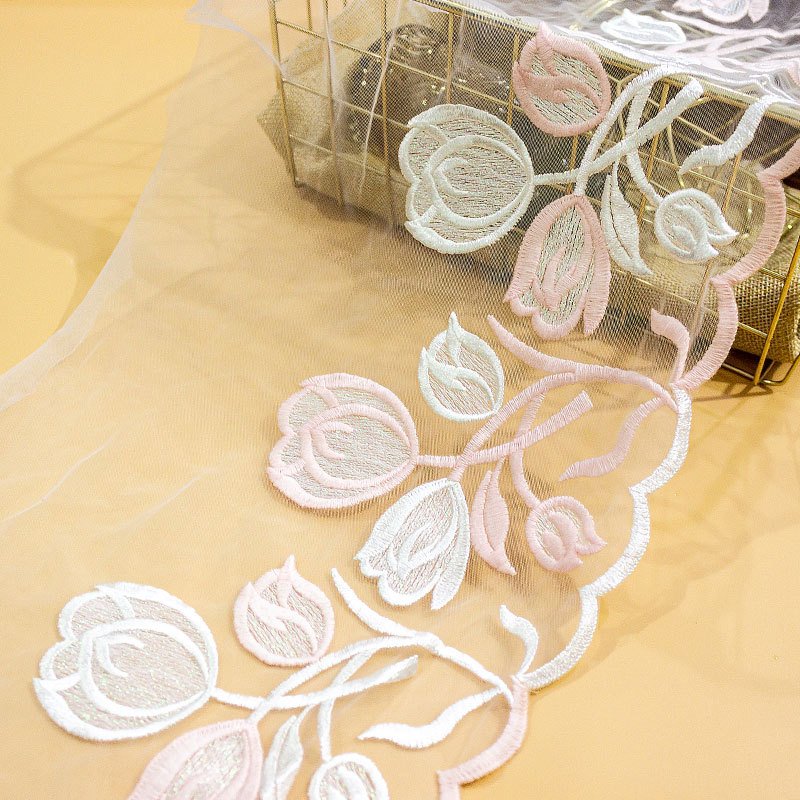 Polyester Tulle Embroidery Lace Check Blue Voile Guipure Lace Trim Voile Lace Fabrics For Women Dress
